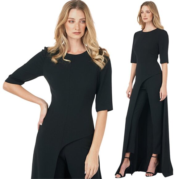 Kay Unger Davina Walk Thru Jumpsuit Women's 6 Black Formal Cocktail Party NWT - Picture 2 of 16